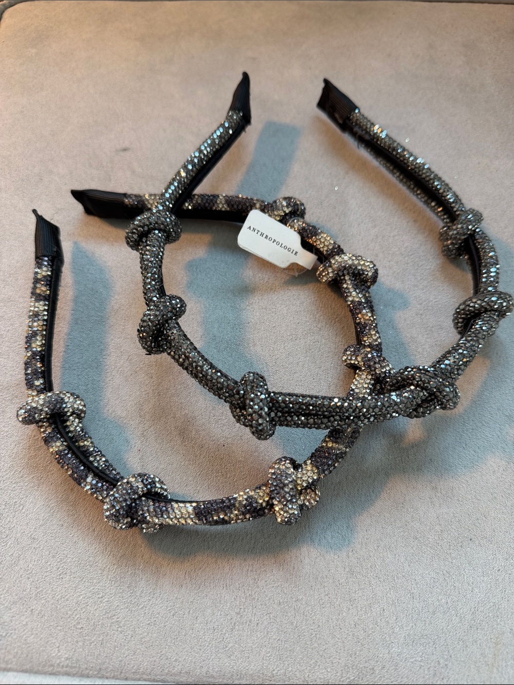 Anthropologie Knotted Crystal Headband in Black & Silver